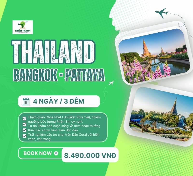 Du lịch Thái Lan 2025: Tour Hà Nội - Bangkok - Pattaya 4 ngày 3 đêm trọn gói, giá siêu ưu đãi