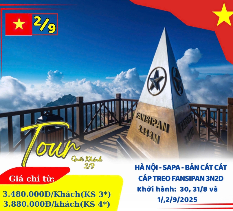Tour Hà Nội - SaPa 3 Ngày 2 Đêm Lễ 2/9: Khám phá Bản Cát Cát – Cáp Treo Fansipan  hùng vỹ
