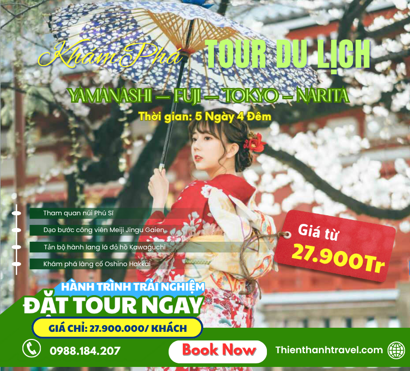 Du lịch Nhật Bản: Tour Yamanashi – Fuji – Tokyo – Narita 5N4Đ từ HCM trọn gói
