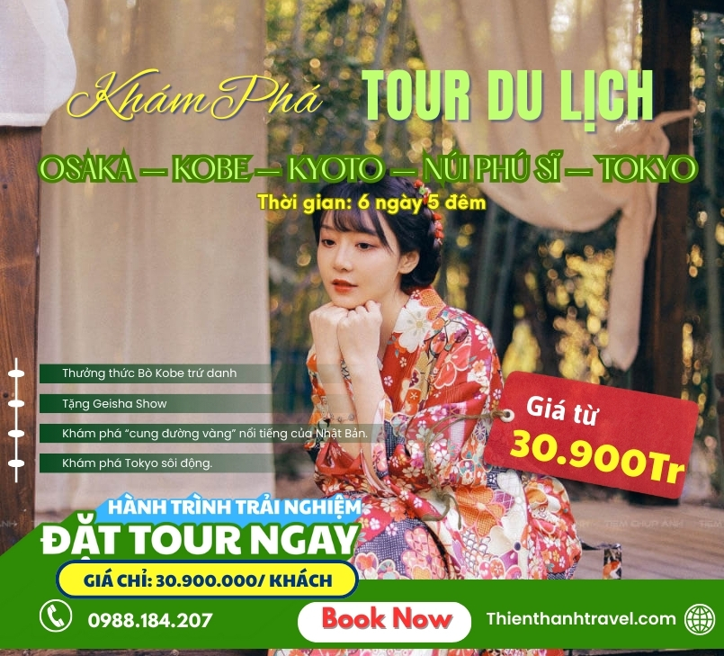 Tour du lịch Nhật Bản 2025: Hà Nội – Osaka – Kobe – Kyoto – Núi Phú Sĩ – Tokyo 6 ngày 5 đêm