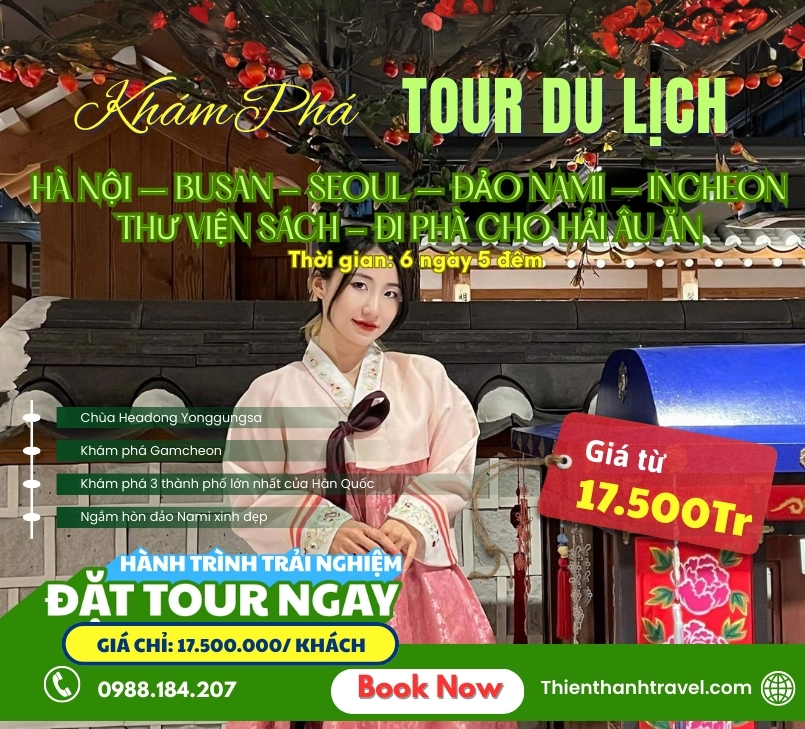 Du lịch Hàn Quốc 2026: Tour Busan - Seoul – Đảo Nami – Incheon - Thư Viện Sách [6N5Đ] từ Hà Nội