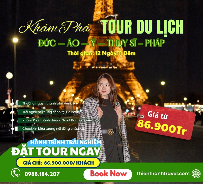 Tour Hà Nội Đi Châu Âu 12N11Đ: Đức – Áo – Ý – Thụy Sĩ – Pháp 2026 Trọn Gói