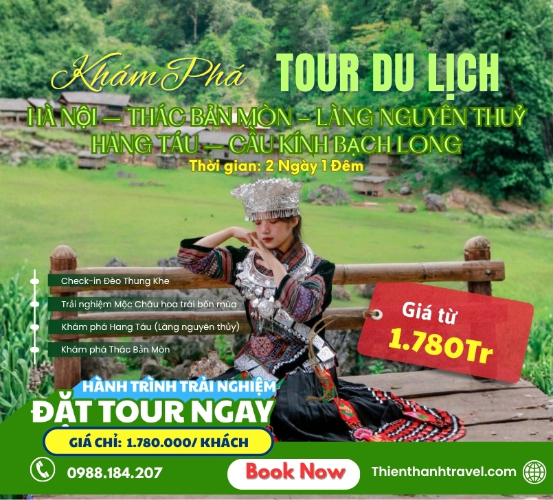 Tour Hà Nội – Mộc Châu 2 Ngày 1 Đêm | Thác Bản Mòn, Vườn Hồng, Hang Táu