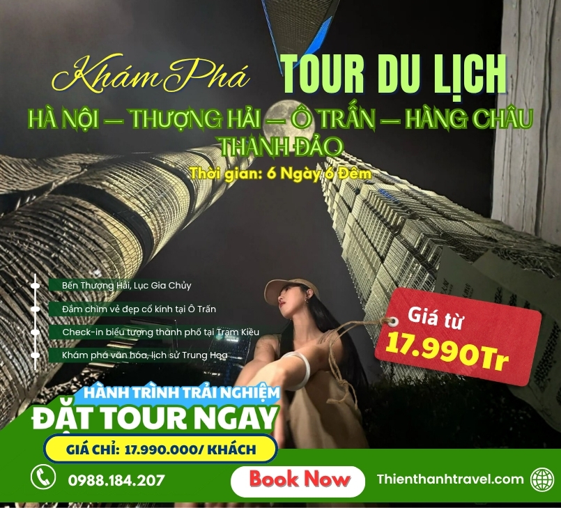 [NO SHOPPING] Tour Hà Nội - Thượng Hải - Hàng Châu - Ô Trấn - Thanh Đảo 6N6Đ