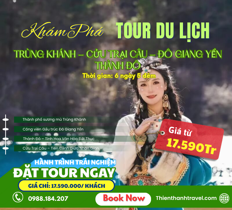 Tour Trùng Khánh - Thành Đô - Cửu Trại Câu - Công Viên Gấu Trúc 6 ngày 5 đêm