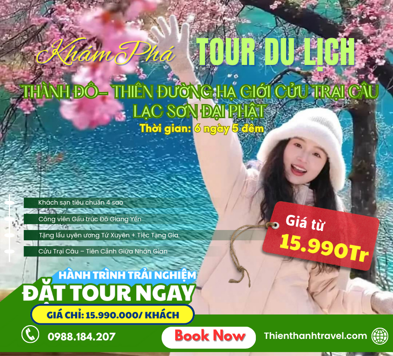 Tour Thành Đô - Cửu Trại Câu - CV Gấu Trúc - Lạc Sơn Đại Phật 6 ngày 5 đêm