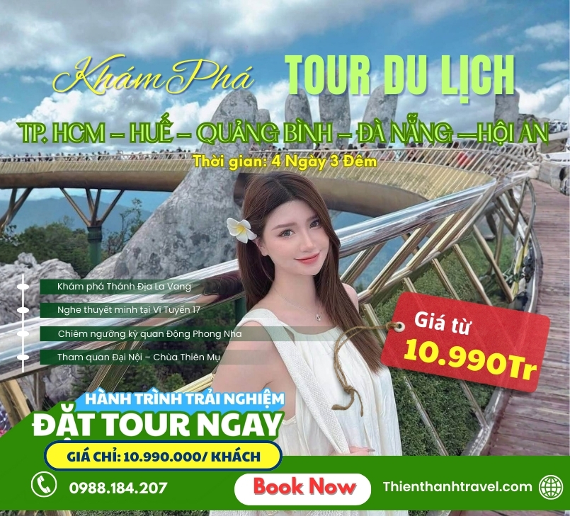 Tour Tết 2026: Huế – Quảng Bình – Đà Nẵng – Hội An 4N3Đ  từ TP. HCM