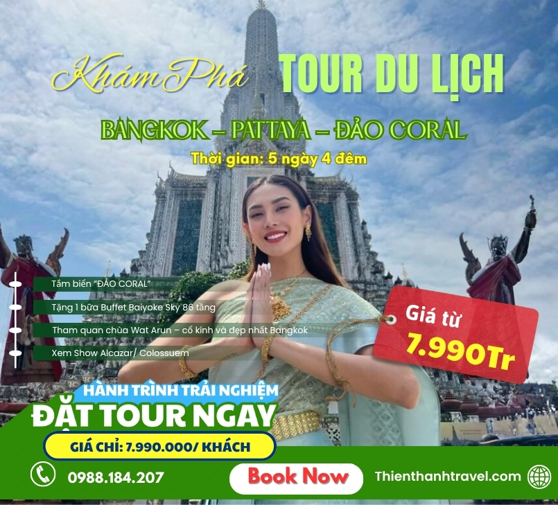 Tour Thái Lan 5N4Đ: Tour Hà Nội – Bangkok – Pattaya – Đảo Coral | Thiên Thanh travel