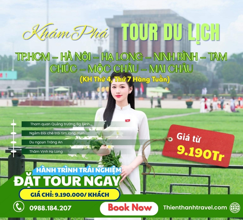 Tour  Hà Nội - Hạ Long - Ninh Bình - Mai Châu - Mộc Châu 5N4Đ từ HCM trọn gói