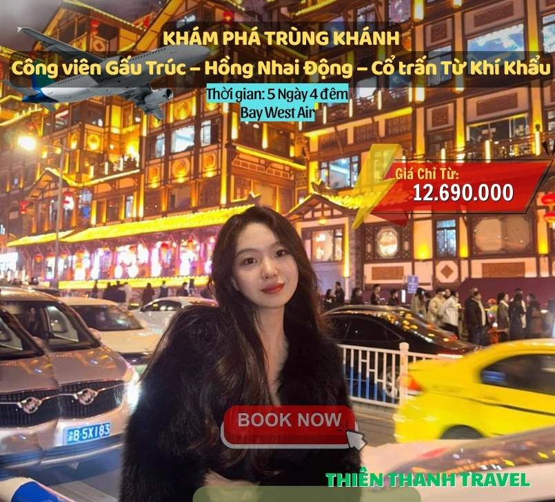 Tour Công Viên Gấu Trúc – Hồng Nhai Động – Từ Khí Khẩu Cổ Trấn, khám phá TP Trùng Khánh cổ tích