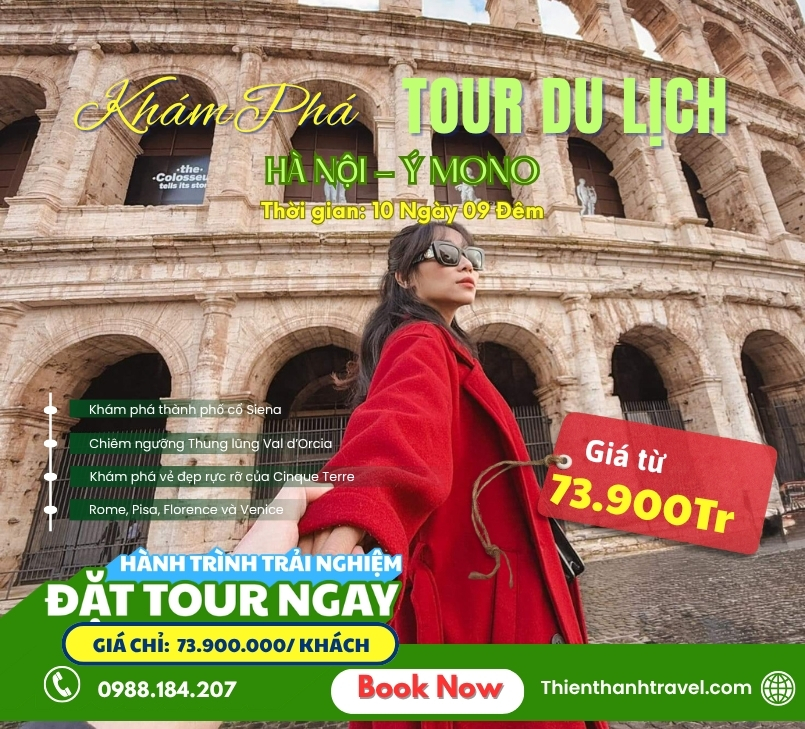 Tour du lích Ý Mono 10N9Đ Từ Hà Nội 2026 |Khám Phá Nước Ý Lãng Mạn